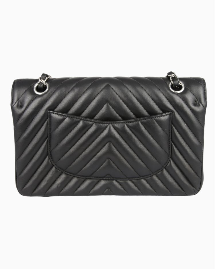 Bolsa Chanel Original Classic Double Flap Chevron Média Preta Feminina
